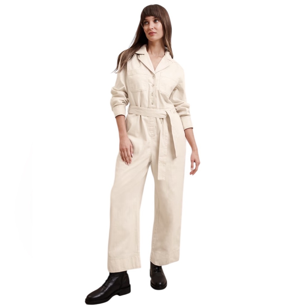 NWT ($190) Banana Republic Tailored Denim Jumpsuit in Ecru